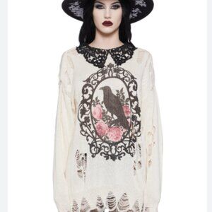 Dolls Kill Midnight Dreary Distressed Cameo Sweater Gothic Whimsigoth Sz XL